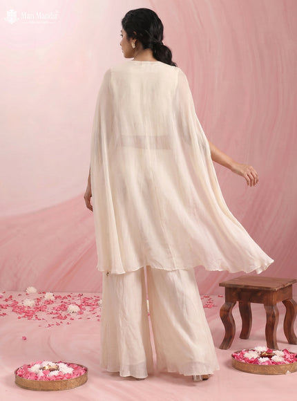 Cream Georgette Crape With Palazzo Suits & Heavy Zardosi Work