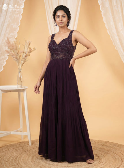 Wine Georgette Cut Dana Work Jumpsuit