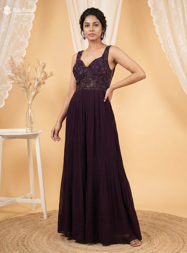 Wine Georgette Cut Dana Work Jumpsuit