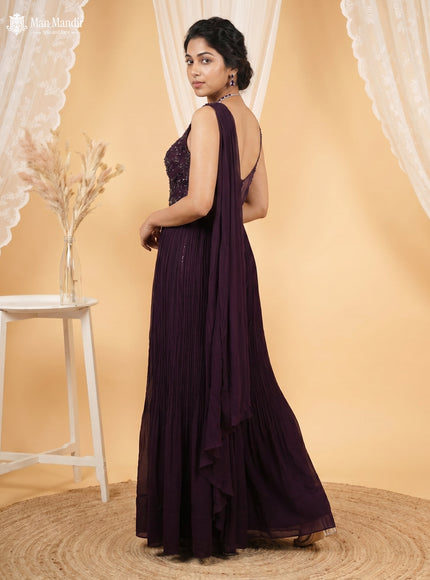 Wine Georgette Cut Dana Work Jumpsuit