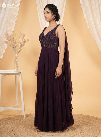 Wine Georgette Cut Dana Work Jumpsuit