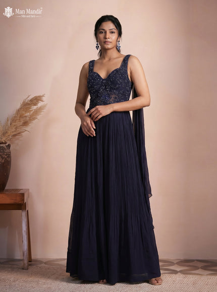 Navy Blue Georgette Cut Dana Work Jumpsuit