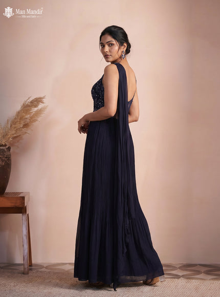 Navy Blue Georgette Cut Dana Work Jumpsuit