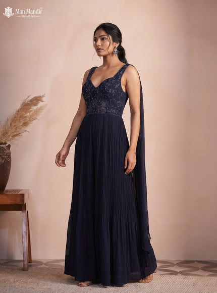 Navy Blue Georgette Cut Dana Work Jumpsuit