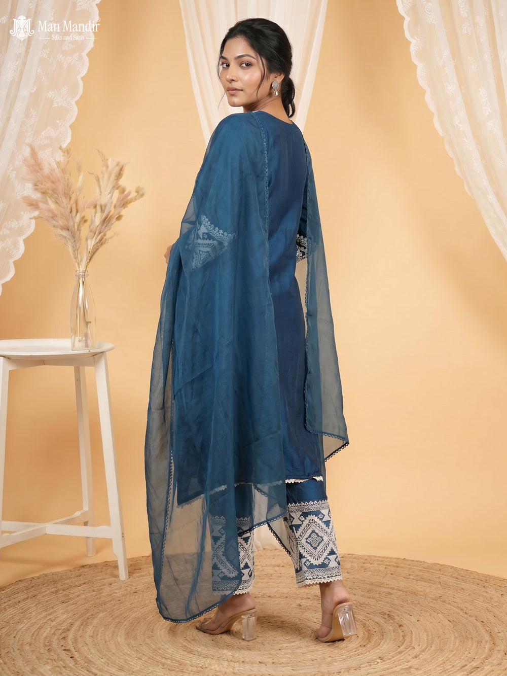 Rama Green Silk Salwar Suit With Embroidery Work