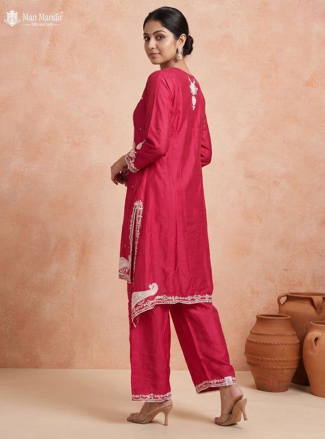 Pink Silk Salwar Suit With Embroidery Work