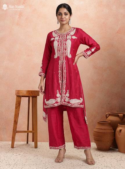 Pink Silk Salwar Suit With Embroidery Work