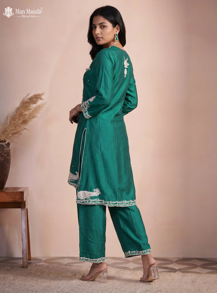 Teal Green Silk Salwar Suit With Embroidery Work
