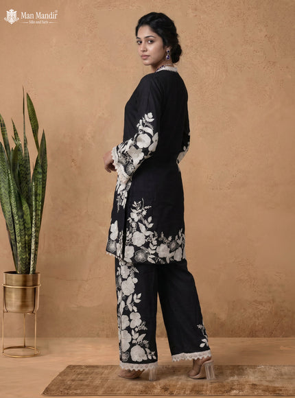 Black Silk Salwar Suit With Embroidery Work