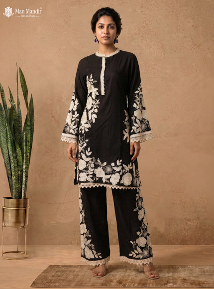 Black Silk Salwar Suit With Embroidery Work