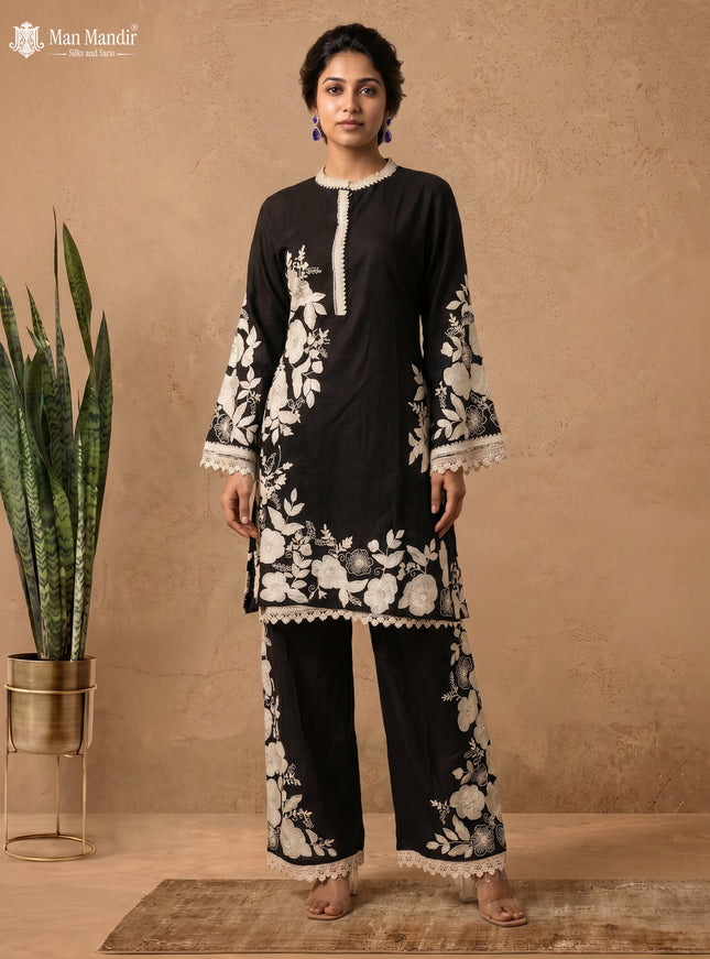 Black Silk Salwar Suit With Embroidery Work