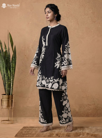 Black Silk Salwar Suit With Embroidery Work