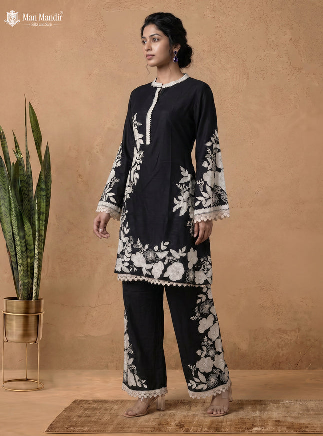 Black Silk Salwar Suit With Embroidery Work