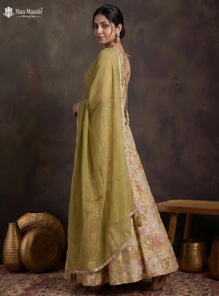 Beige Crepe Silk Readymade Lehenga With Embroidery Blouse