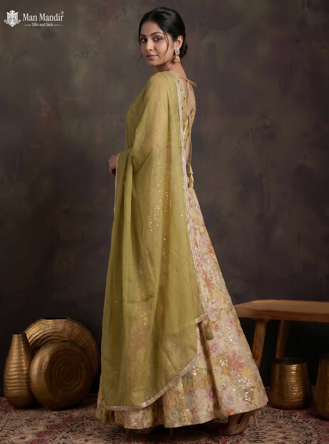 Beige Crepe Silk Readymade Lehenga With Embroidery Blouse
