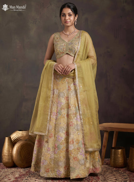 Beige Crepe Silk Readymade Lehenga With Embroidery Blouse