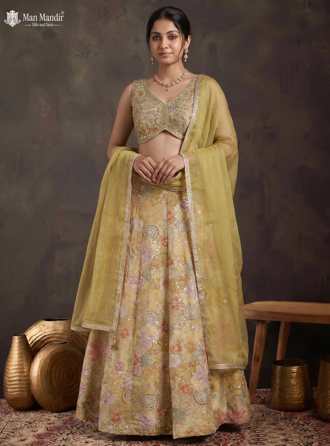 Beige Crepe Silk Readymade Lehenga With Embroidery Blouse