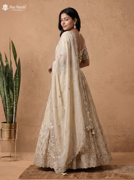 Beige Silk Tissue Readymade LehengaWith Heavy Embroidery Blouse