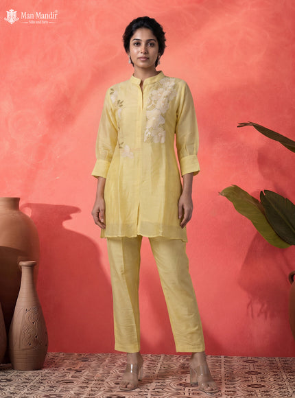 Yellow Chanderi Readymade Embroidery Co-ord Set