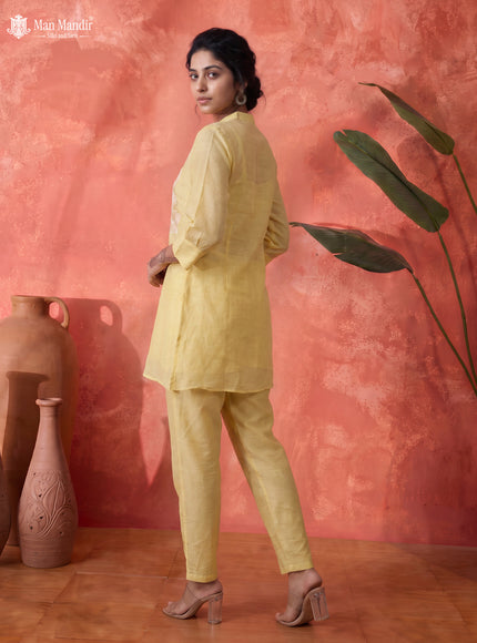 Yellow Chanderi Readymade Embroidery Co-ord Set