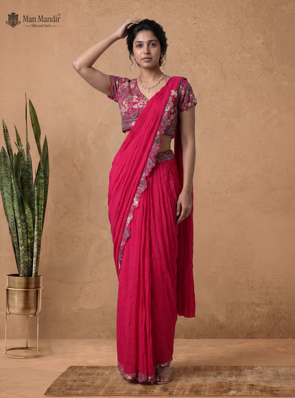 Pink Ready Draped Saree With Heavy Embroidery Blouse