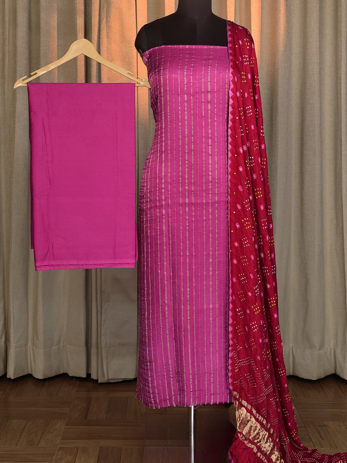 Pink & Red Gajji Unstitched