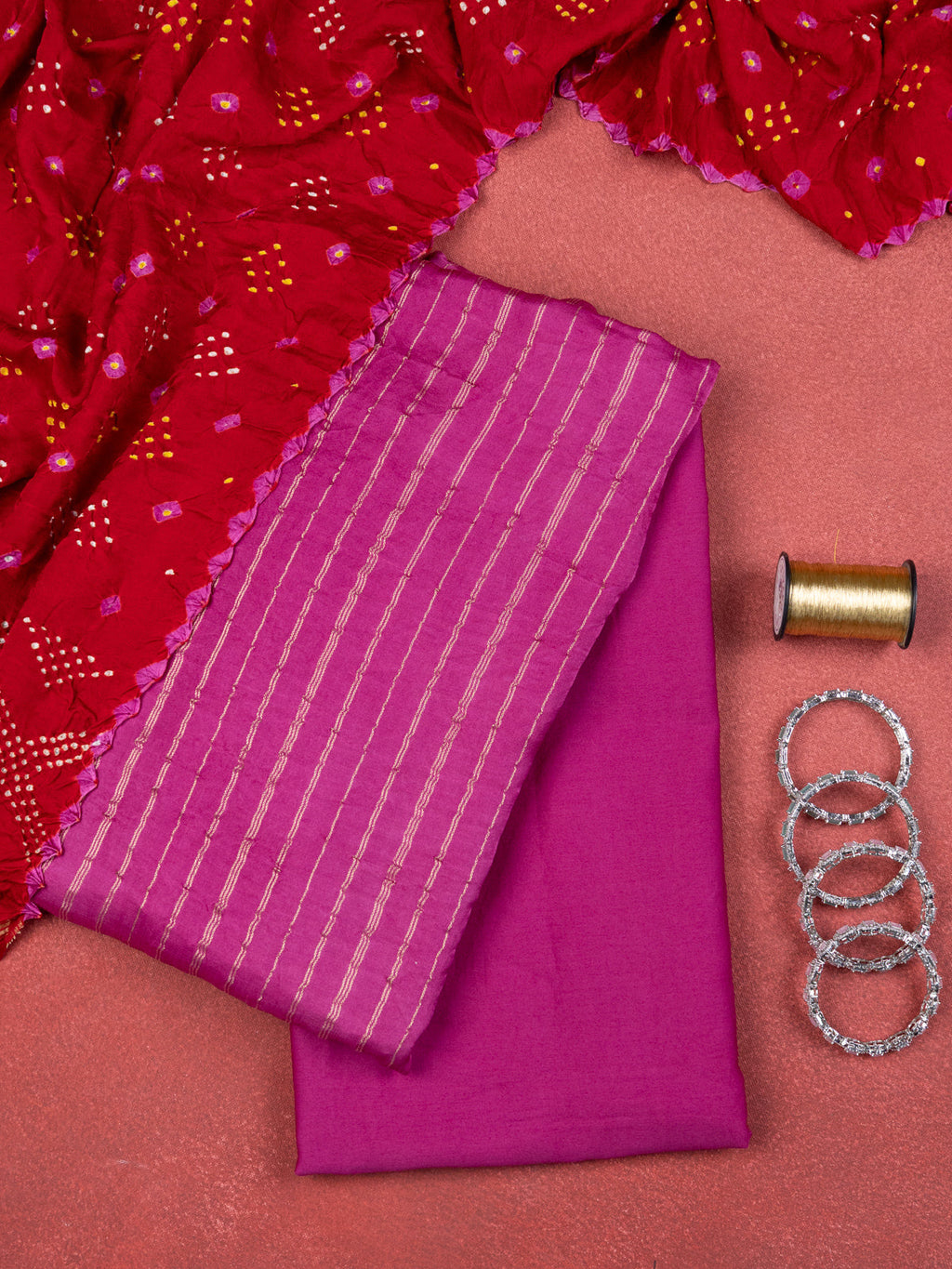 Pink & Red Gajji Unstitched