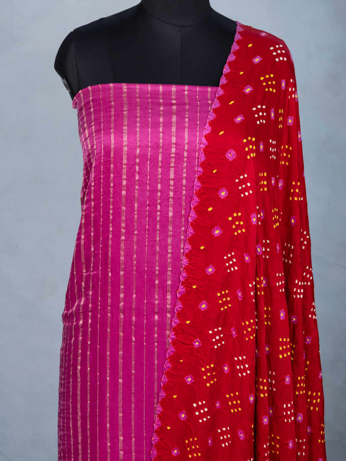 Pink & Red Gajji Unstitched