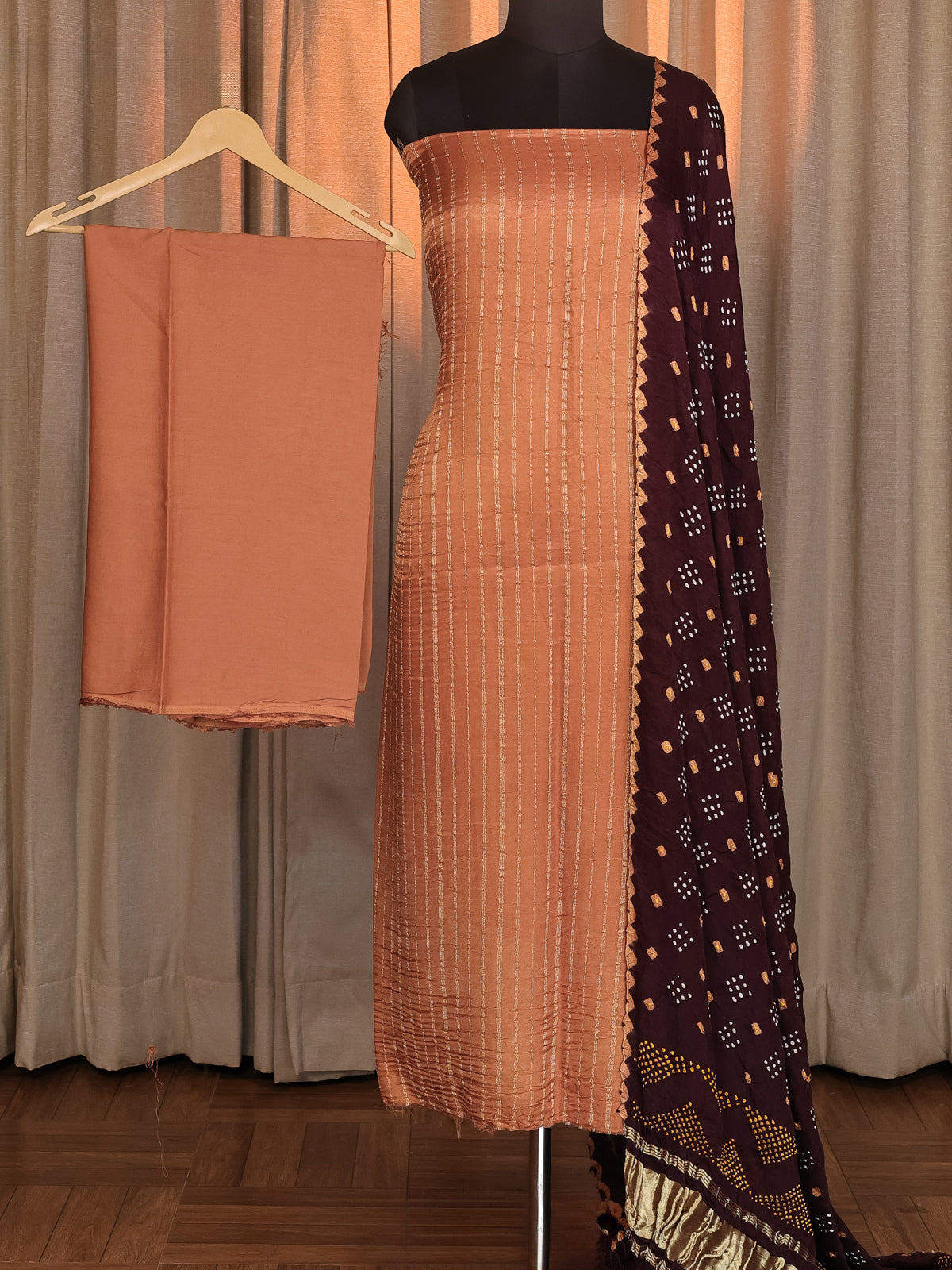 Sandal & Brown Gajji Unstitched Suit