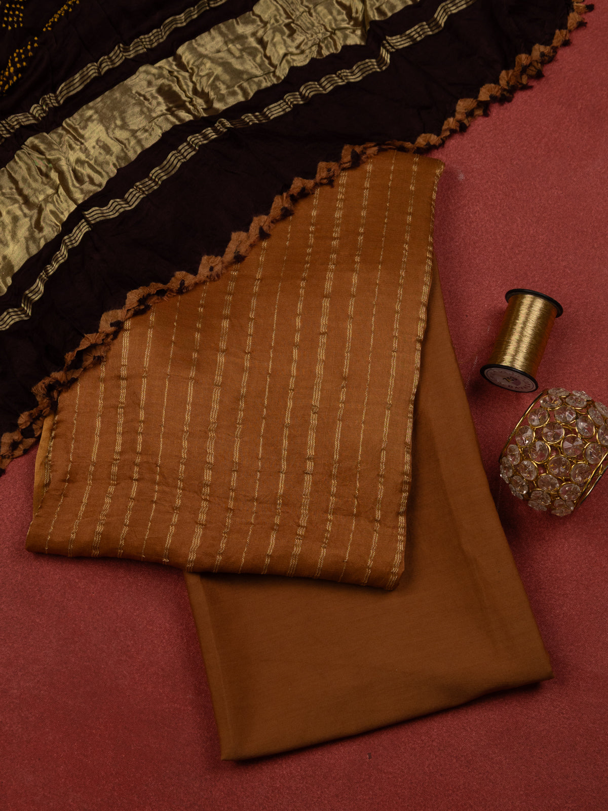 Sandal & Brown Gajji Unstitched Suit