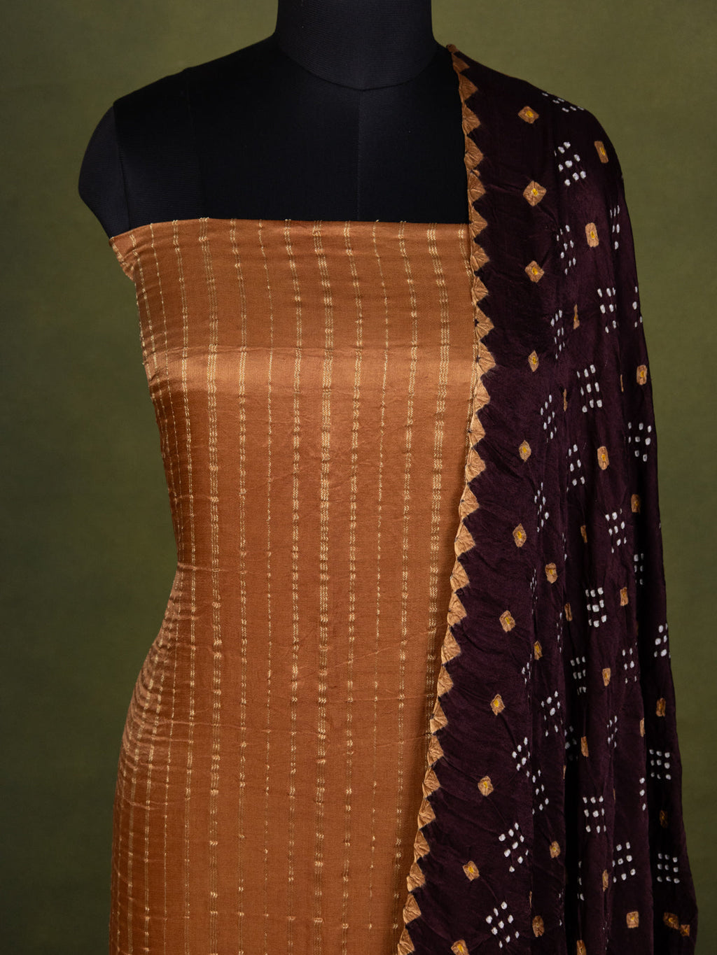 Sandal & Brown Gajji Unstitched Suit