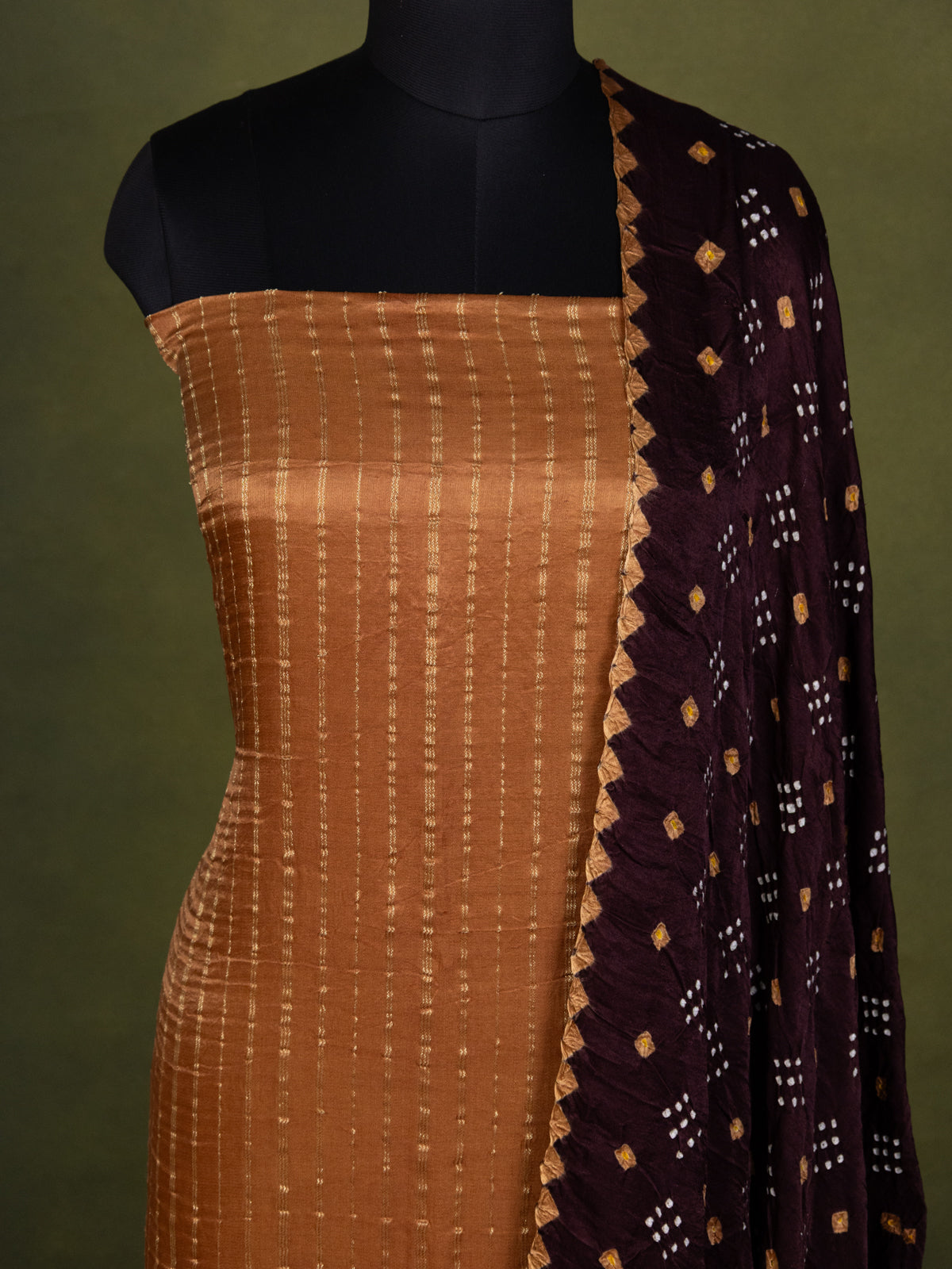 Sandal & Brown Gajji Unstitched Suit