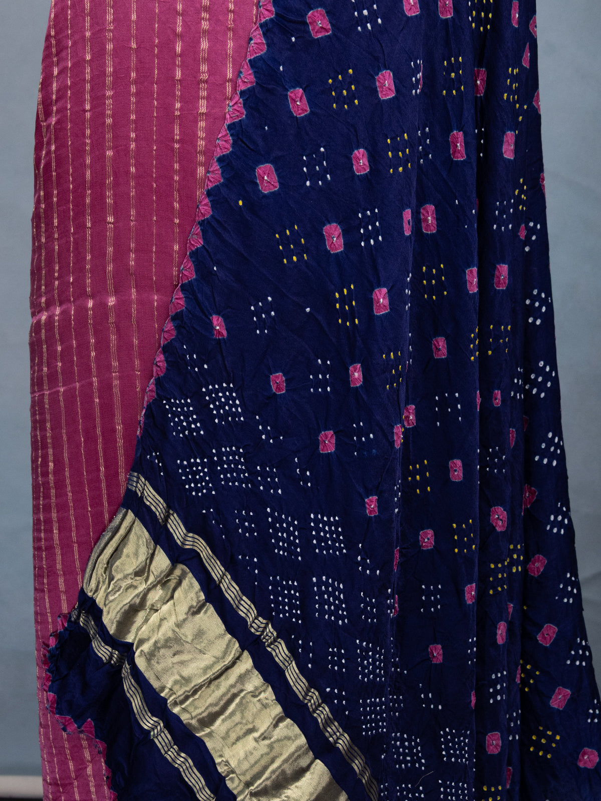 Pink & Navy Blue Gajji Unstitched Suit