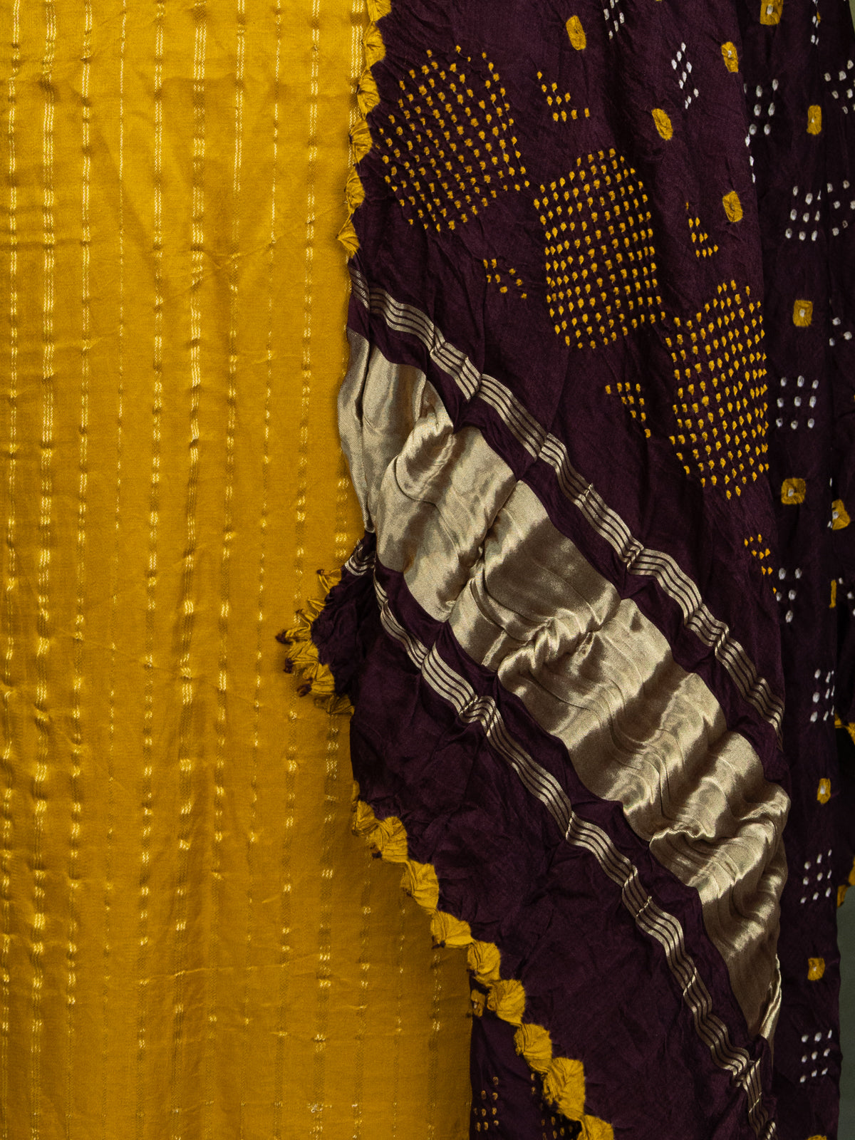 Elegant Yellow & Wine Gajji Unstitched Suit
