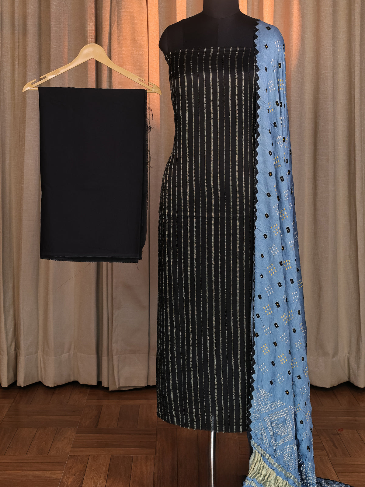 Black & Blue Gajji Unstitched Suit