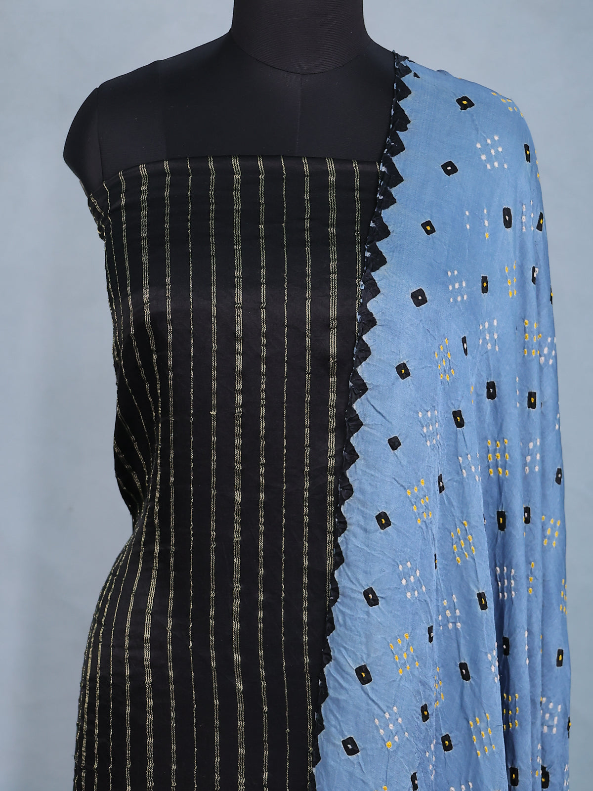 Black & Blue Gajji Unstitched Suit