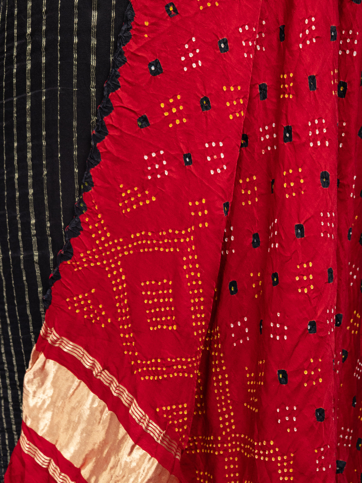Black & Red Gajji Unstitched Suit