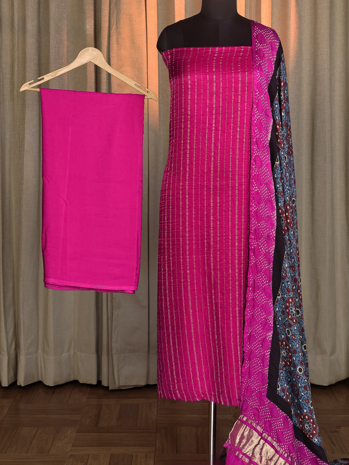 Pink Gajji Unstitched Suit