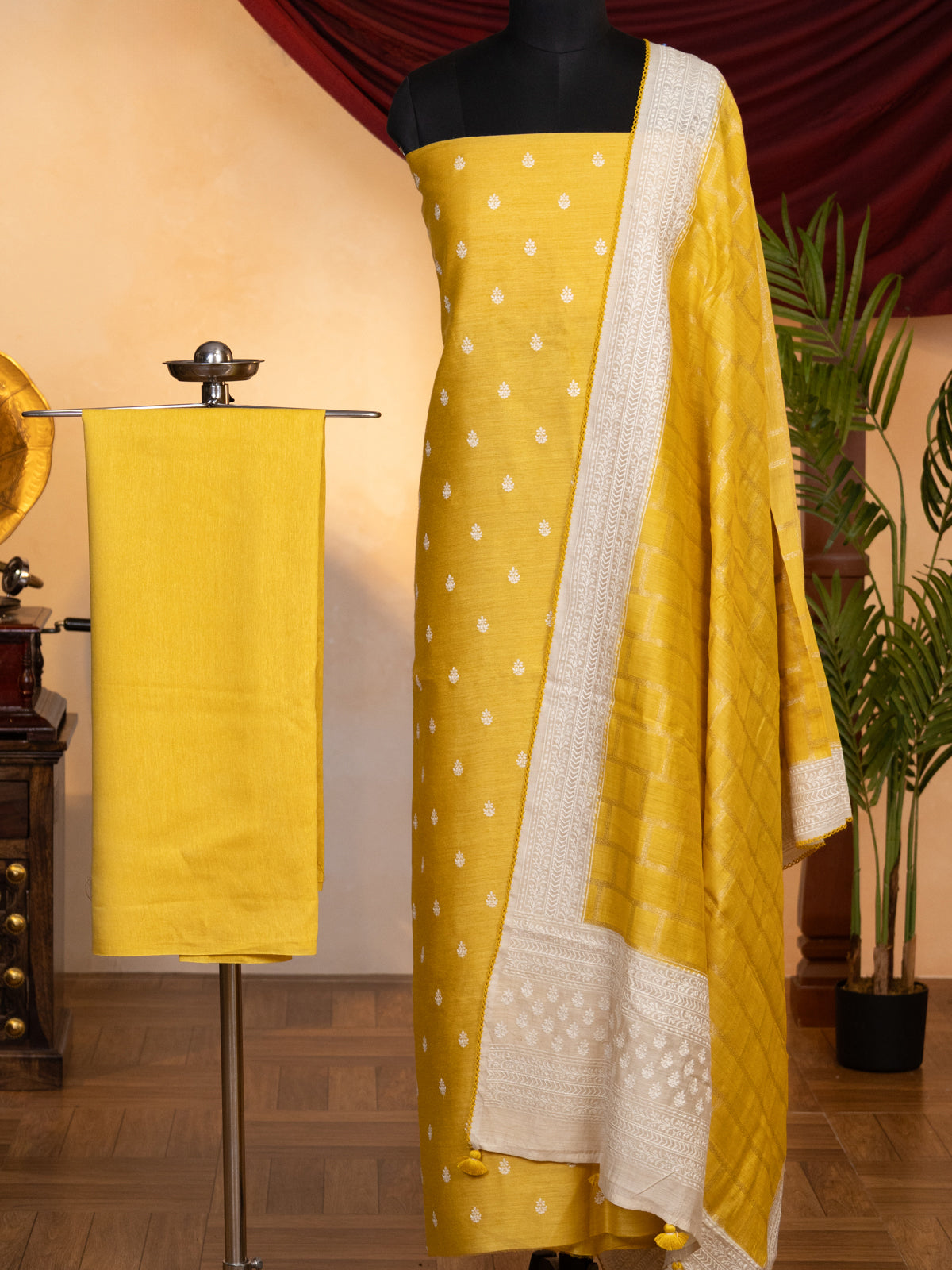 Yellow Tussar Unstitched Suit