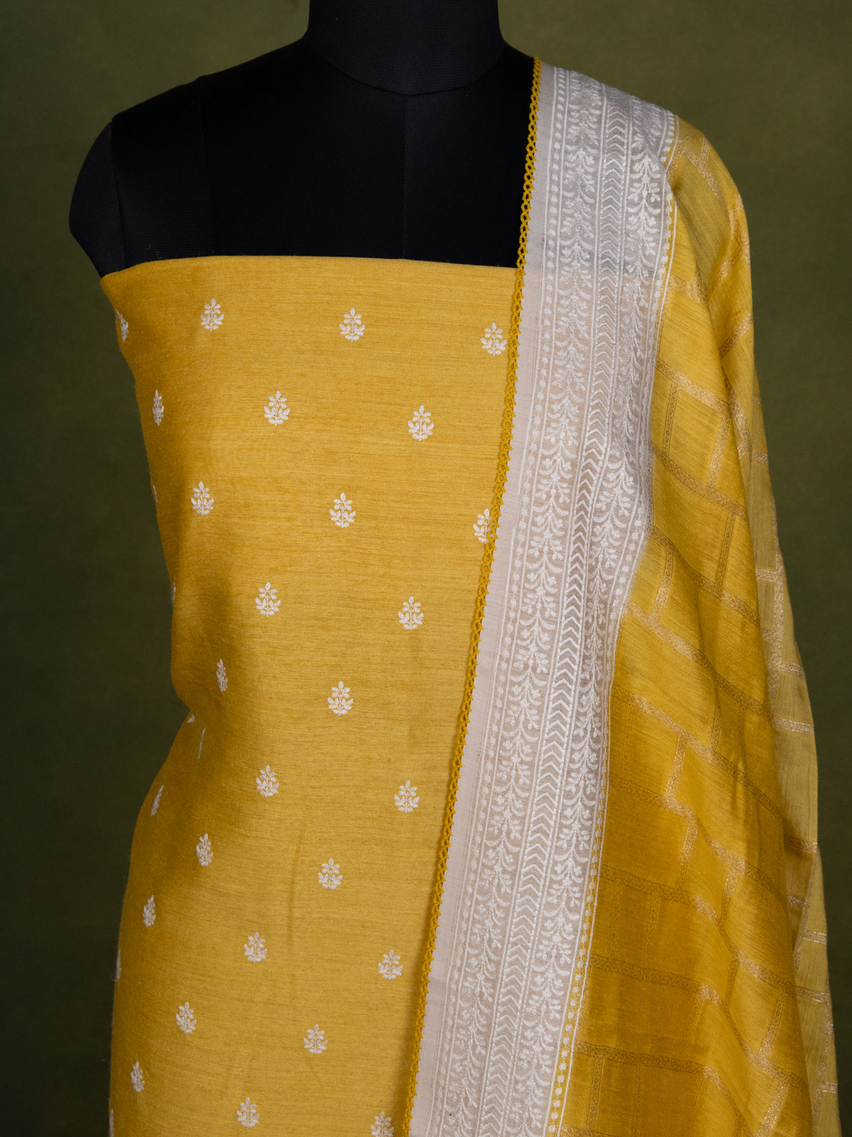 Yellow Tussar Unstitched Suit