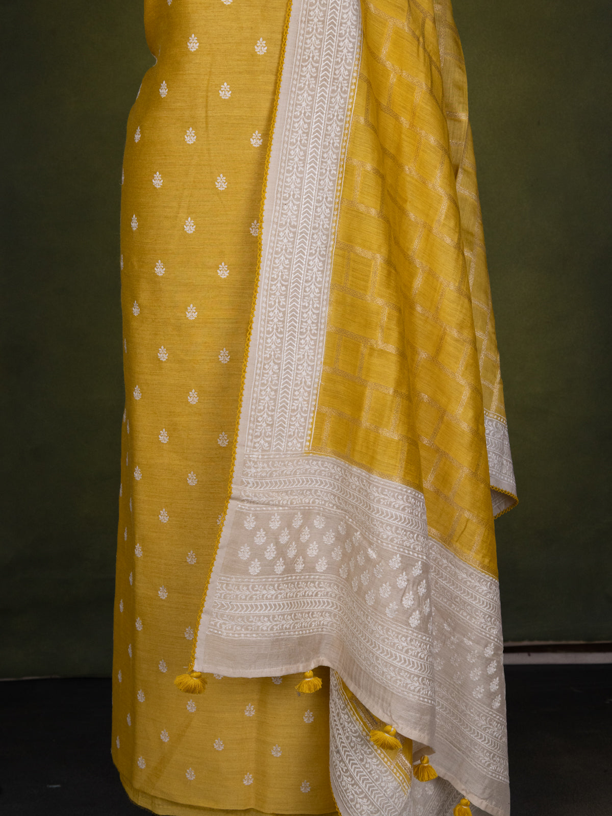 Yellow Tussar Unstitched Suit