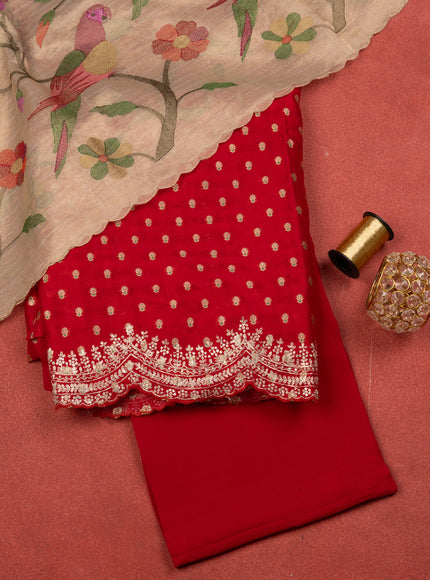 Red Raw Silk Unstitched Suit