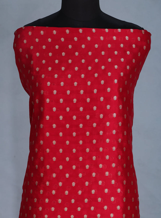 Red Raw Silk Unstitched Suit
