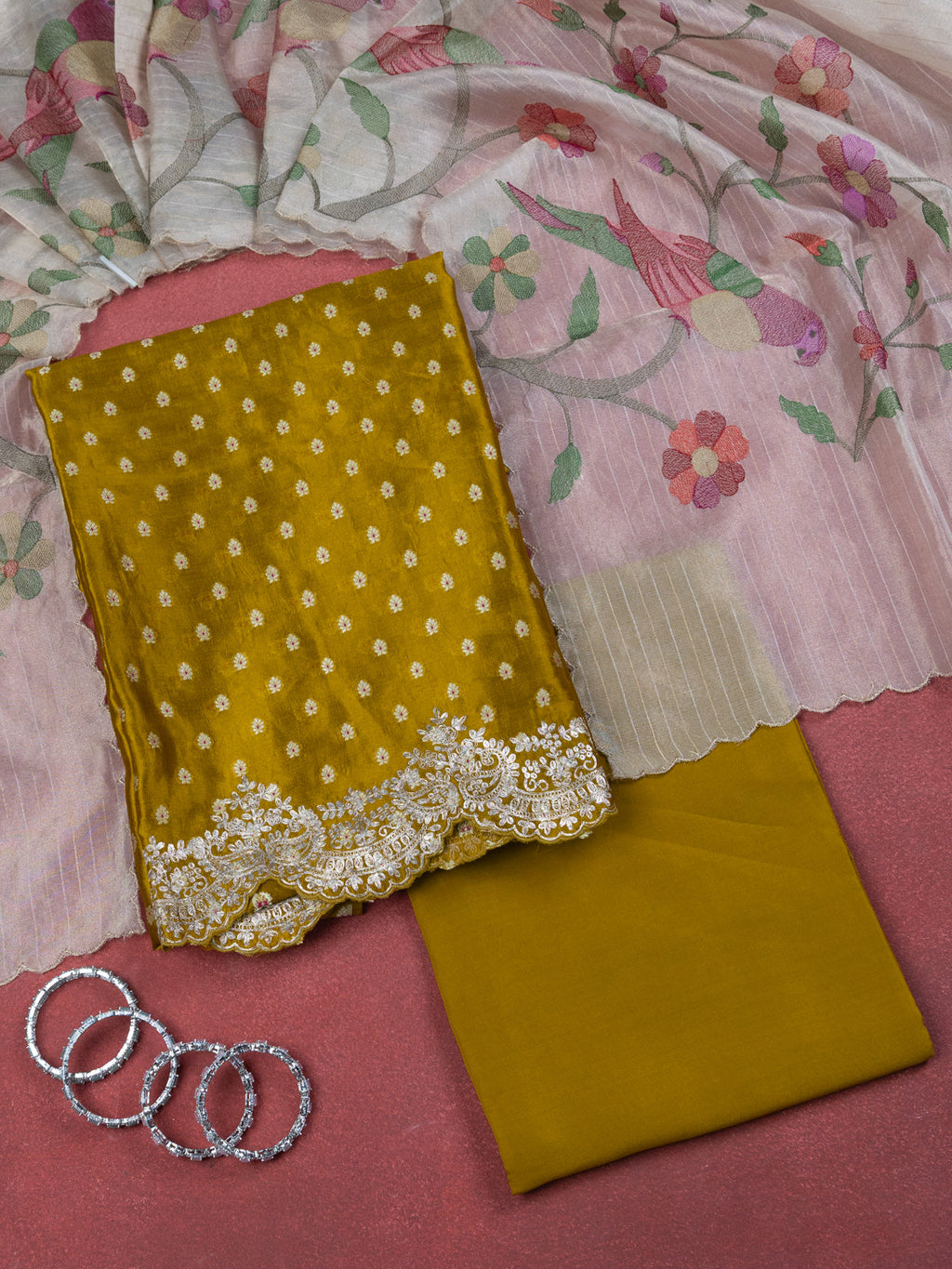Golden Mustard Raw Silk Unstitched Suit