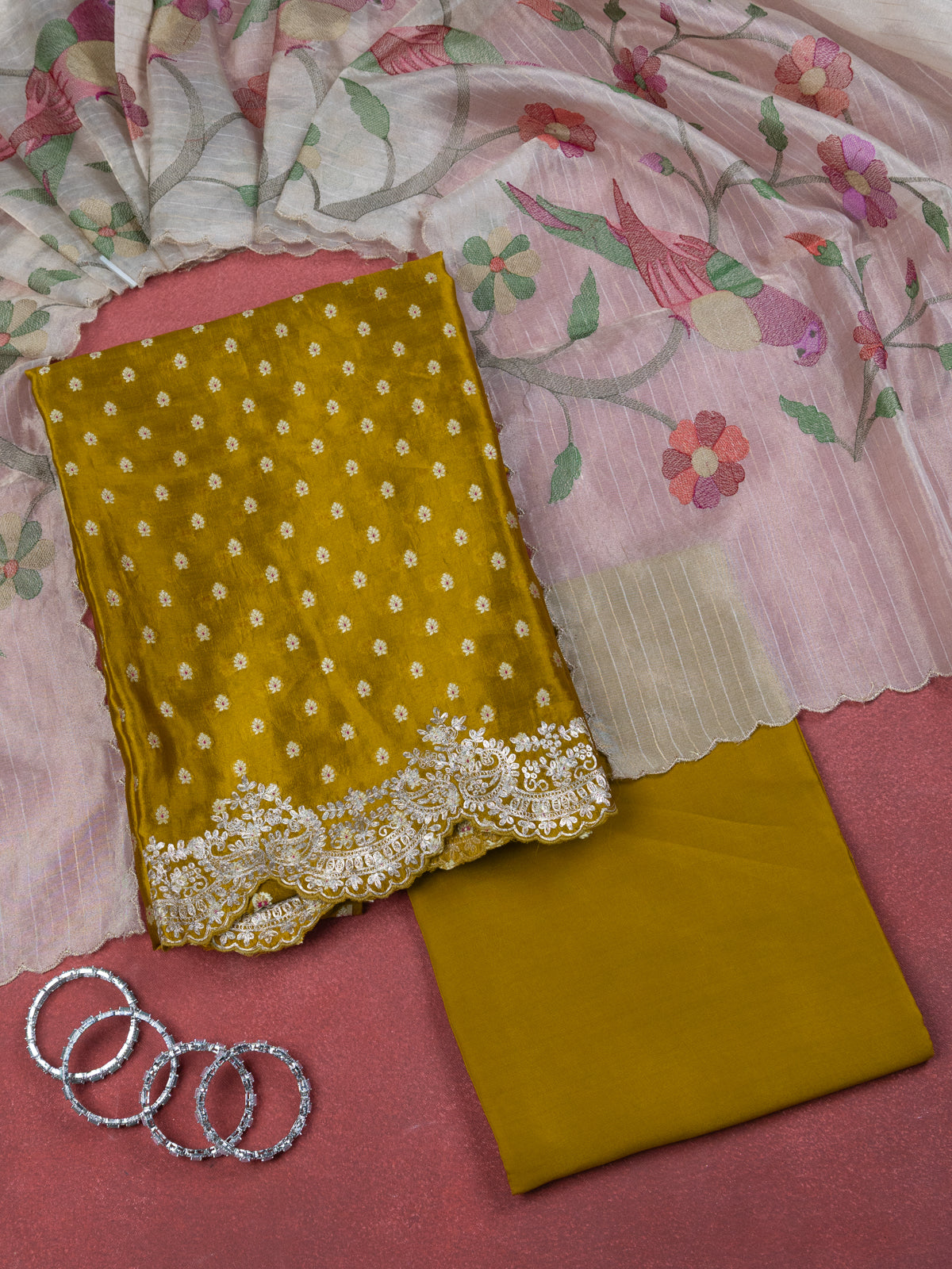 Golden Mustard Raw Silk Unstitched Suit
