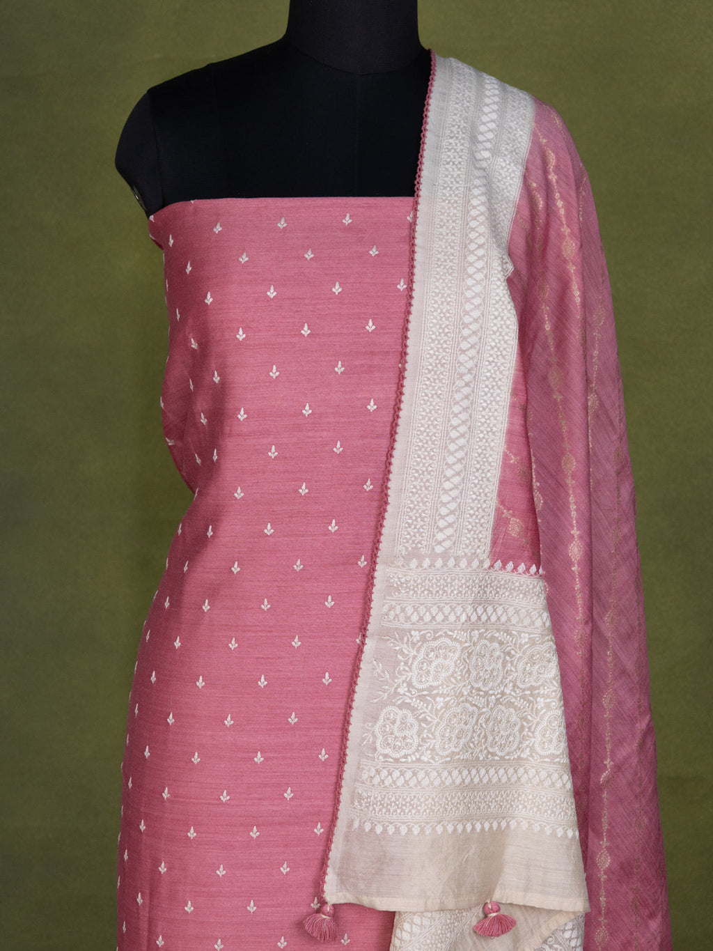 Peach Pink Tussar Unstitched Suit