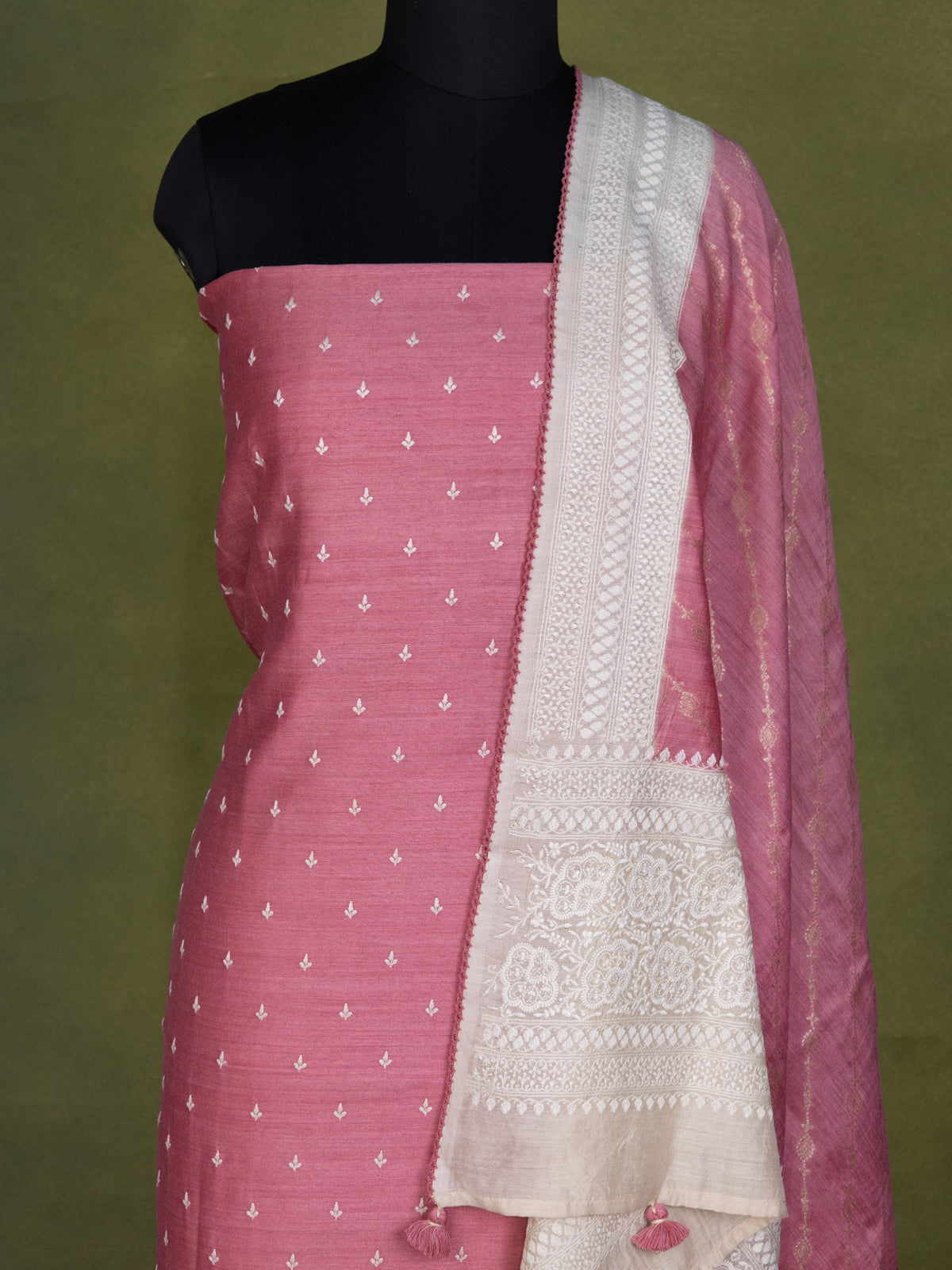 Peach Pink Tussar Unstitched Suit