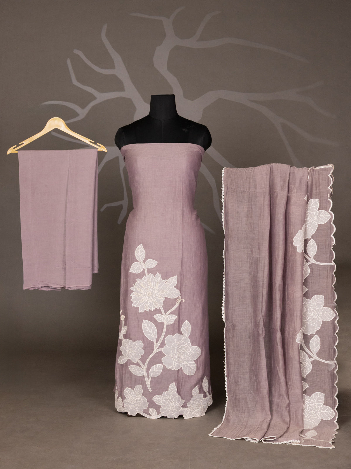 Pastel purple Chanderi Unstitched Suit