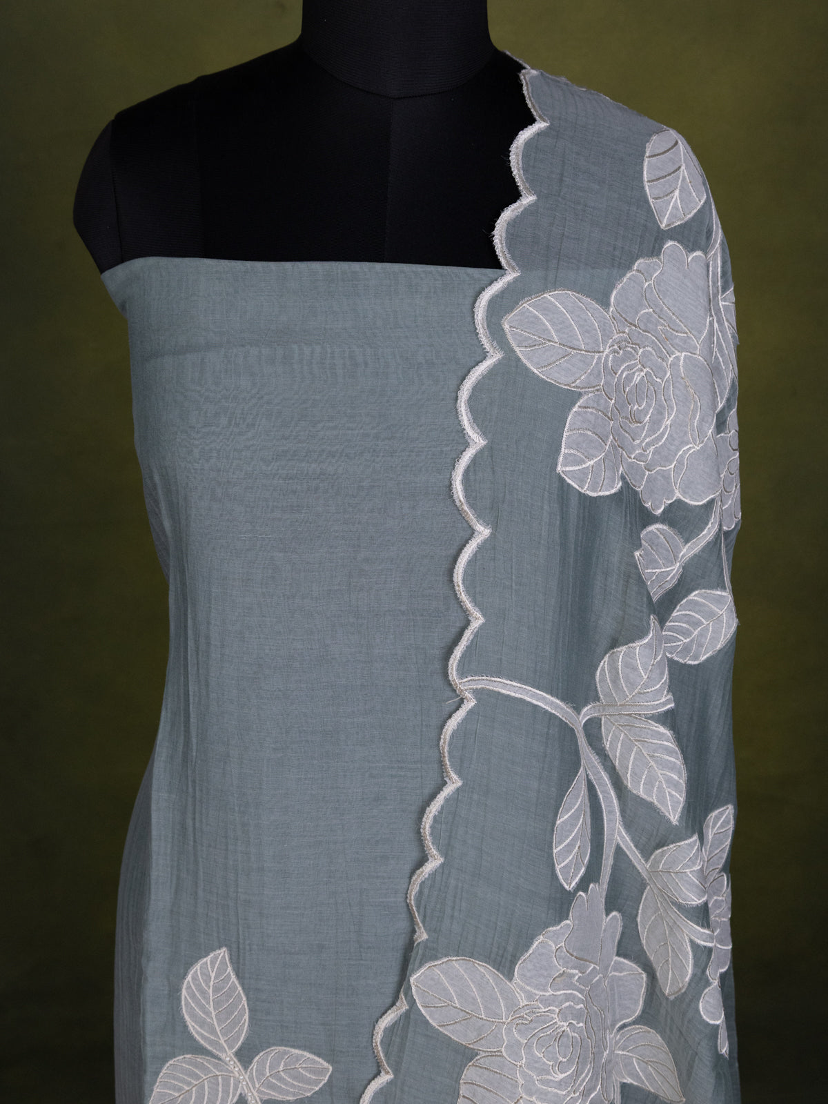 Pastel Grey Chanderi Unstitched Suit