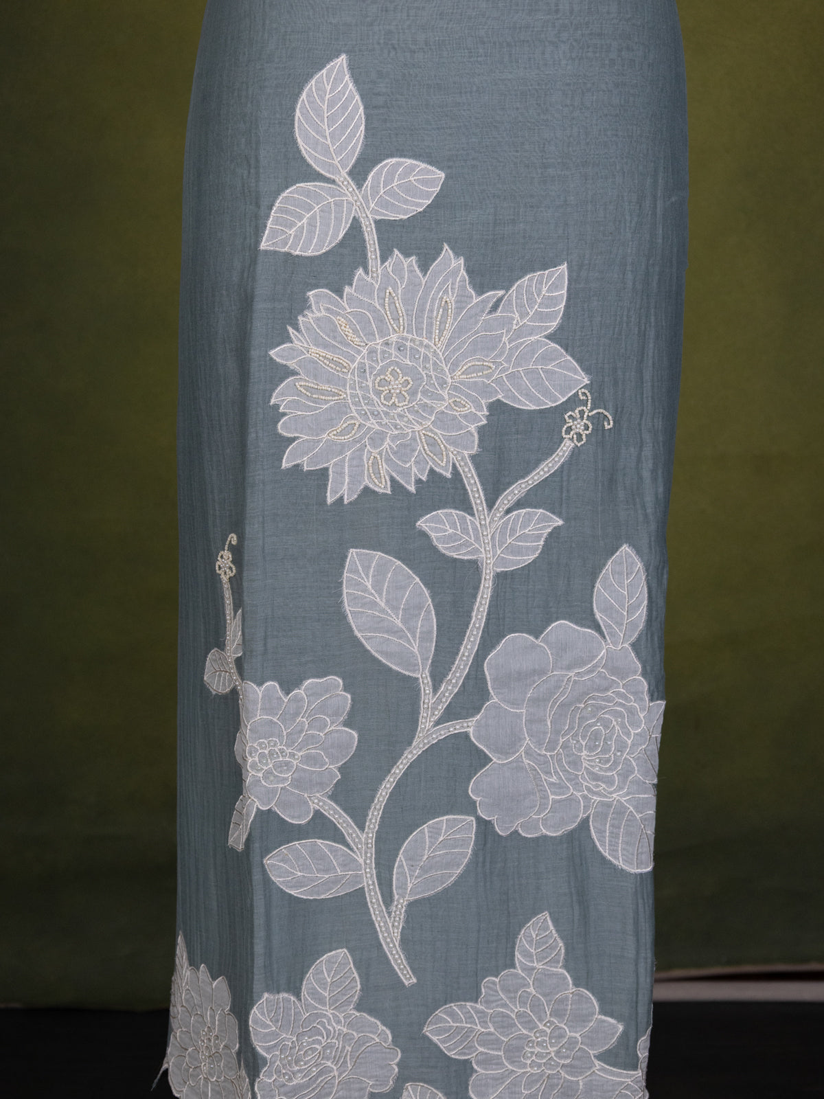 Pastel Grey Chanderi Unstitched Suit